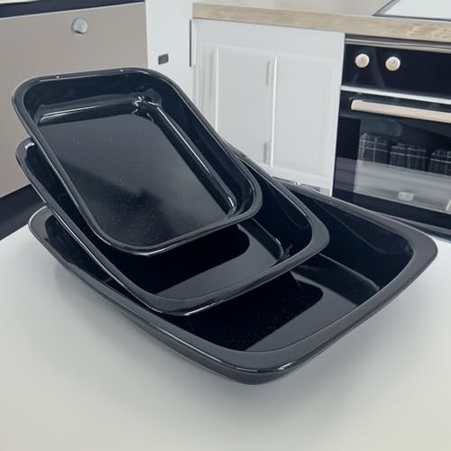 Samuel Groves UK Made 3 Piece Vitreous Enamel Roasting Tin Baking Tray Pans Set 37cm/33cm/28cm - Premium Home from Chabrias - Just £24.95! Shop now at Chabrias Ltd