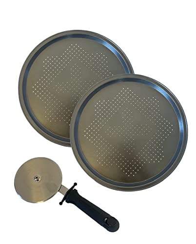 14.5"Pizza Pan Perforated x 2 and Cutter - Premium SAM from Chabrias - Just £19.99! Shop now at Chabrias Ltd