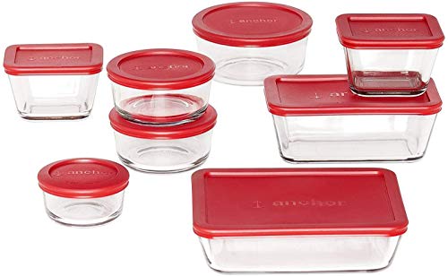 Anchor Hocking Classic Glass Food Storage Containers with Lids, Red, 16-Piece Set - Premium Kitchen from Chabrias Ltd - Just £49.99! Shop now at Chabrias Ltd