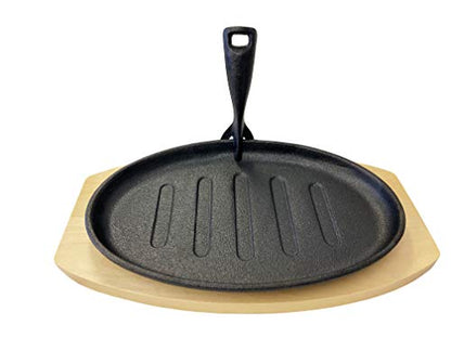 Chabrias Ltd Sizzle Platter Cast Iron, Oval, with Light Wood Undertray & Handle - Premium Kitchen from Chabrias Ltd - Just £14.99! Shop now at Chabrias Ltd