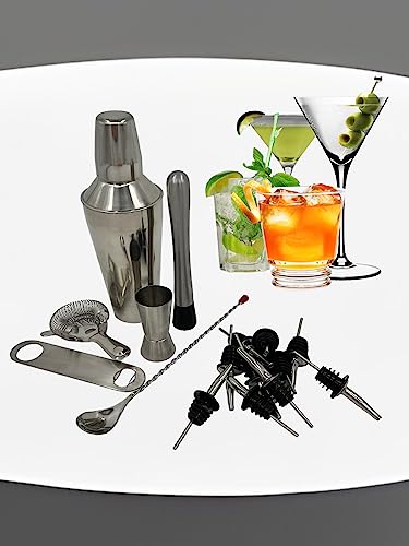 Premium 16-Piece Stainless Steel Cocktail Shakers Set: Bartender Kit with Shaker, Jigger, Muddler, Strainer, Pourers, Mixing Spoon, and Bar Blade