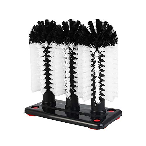 FAVENGO Bar Glass Washer 3 Brush Head with Suction Base Glass Cleaning Brush Standing Cup Cleaner Removable Long Bottle Brush Double Sided Glass Scrubber for Bar, Restaurant, Kitchen (18.5x9.6x20cm) - Premium Grocery from Chabrias Ltd - Just £19.99! Shop now at Chabrias Ltd