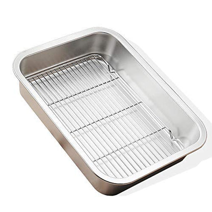 2X Stainless Steel Polished Baking Trays 31cm & 40cm with Rack by Chabrias LTD - Premium Kitchen from Chabrias - Just £21.99! Shop now at Chabrias Ltd